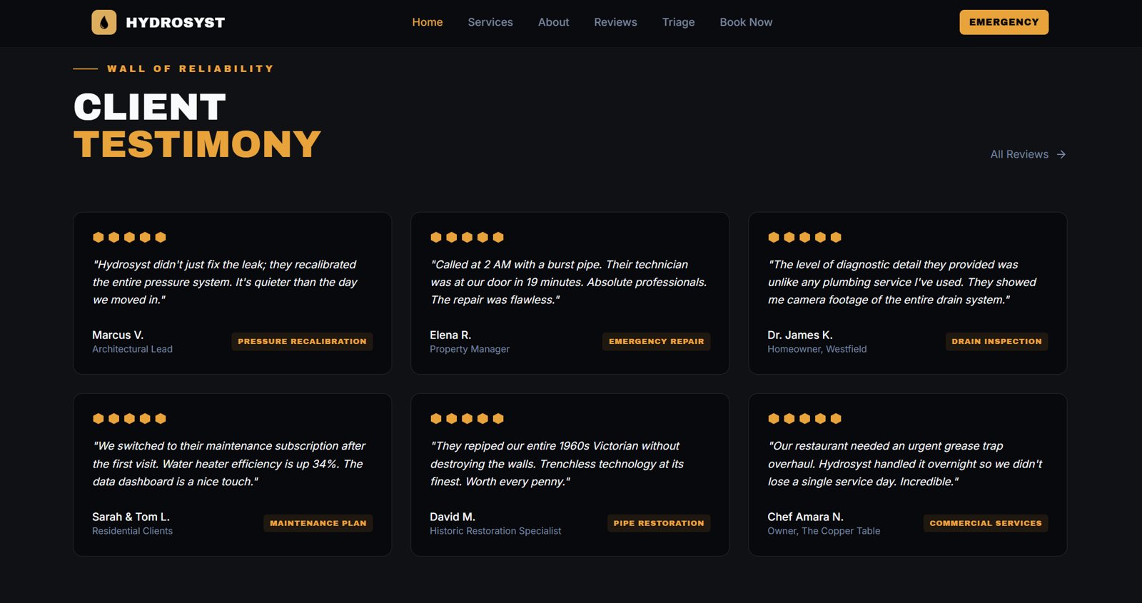 Hydrosyst testimonials section